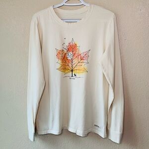 Life Is Good Cream Maple Swing Fall Casual Crusher Tee Size L